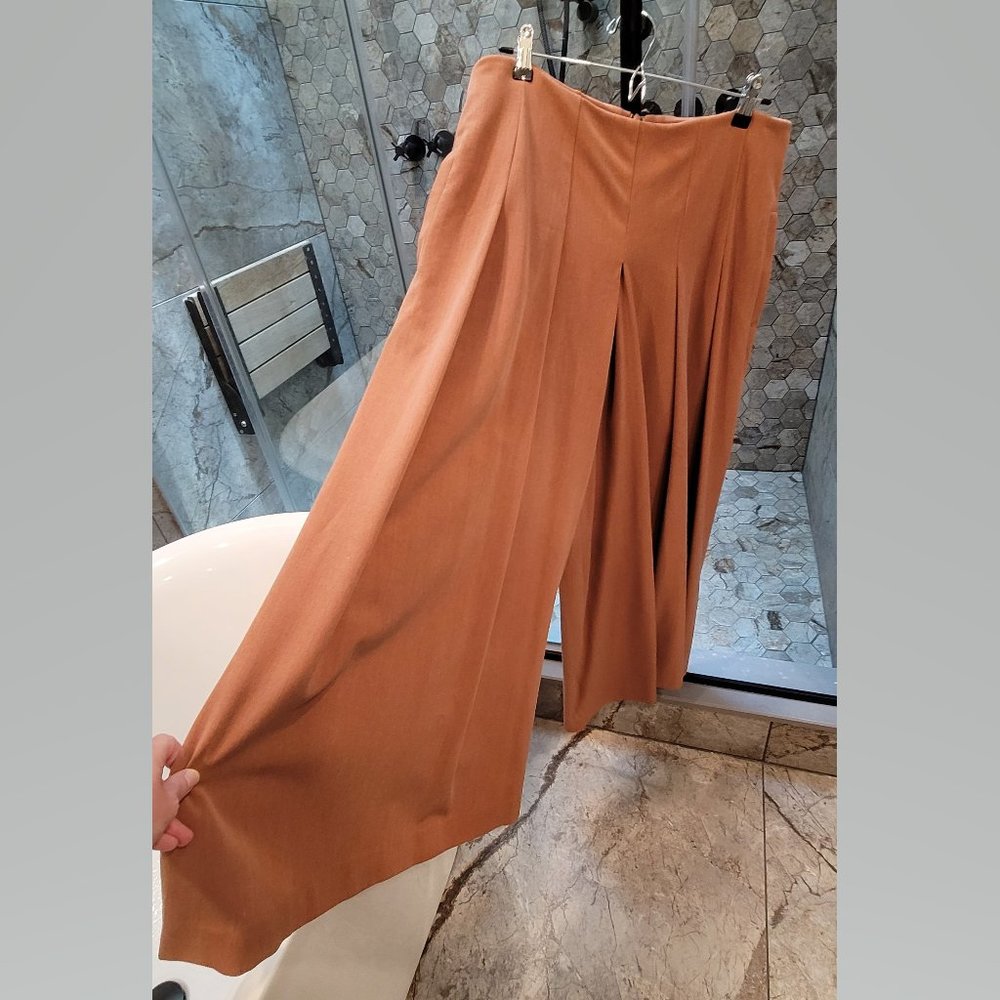 Wayne Scot Lukas burnt orange wide leg gaucho pants with generous pockets